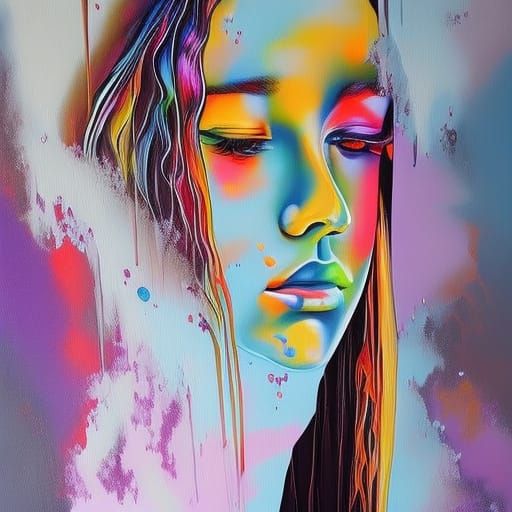 Sad Girl in Graffiti Splash Art Style