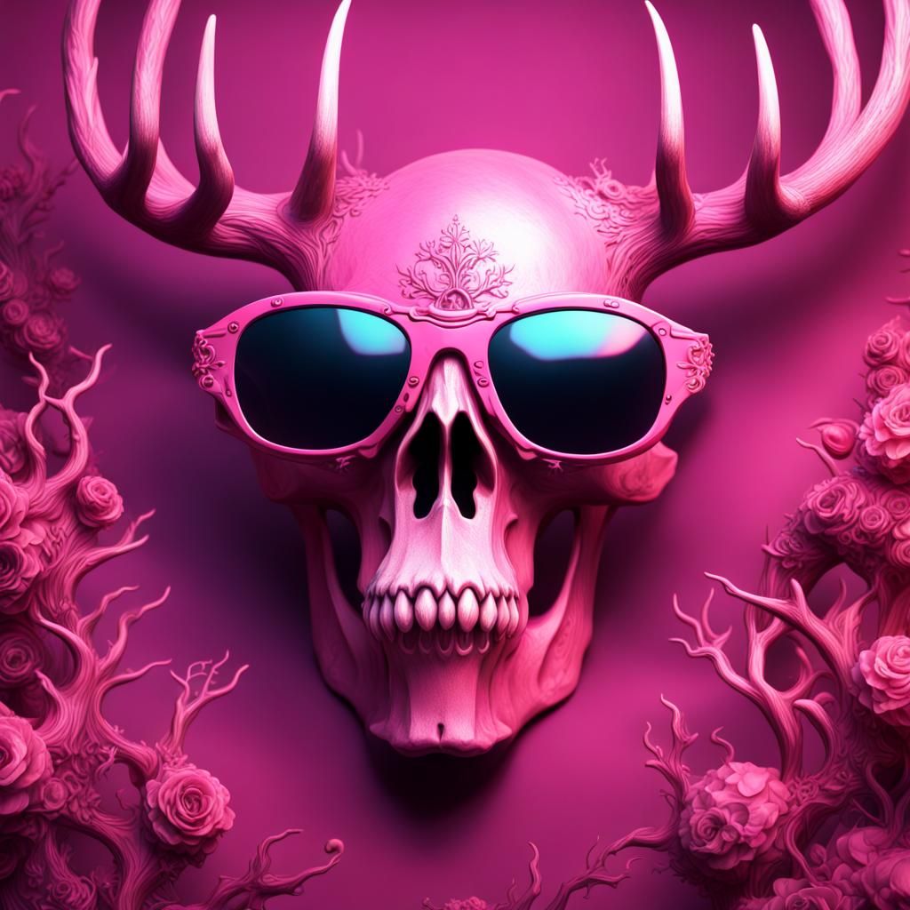 Rainbow Deer Skull with Sunglasses: Detailed Matte Painting