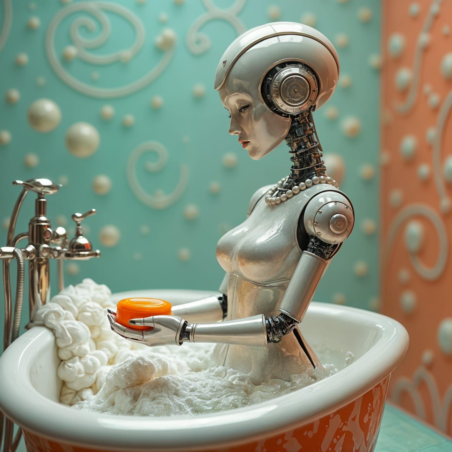 Retro Robot Wife in Magazine Advert, Detailed Matte Painting