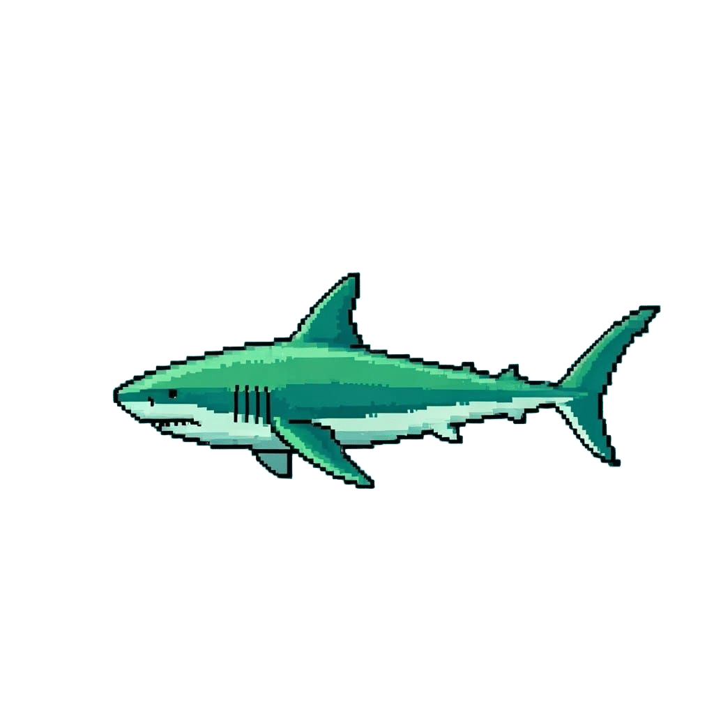Minimalist Pixel Art Shark in Retro Style