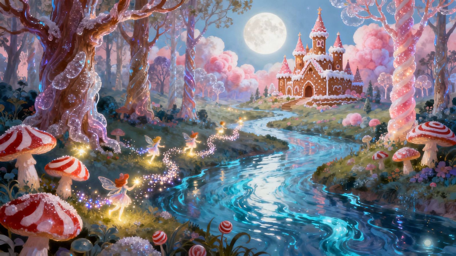 Whimsical Sugar Forest with Gingerbread Castle