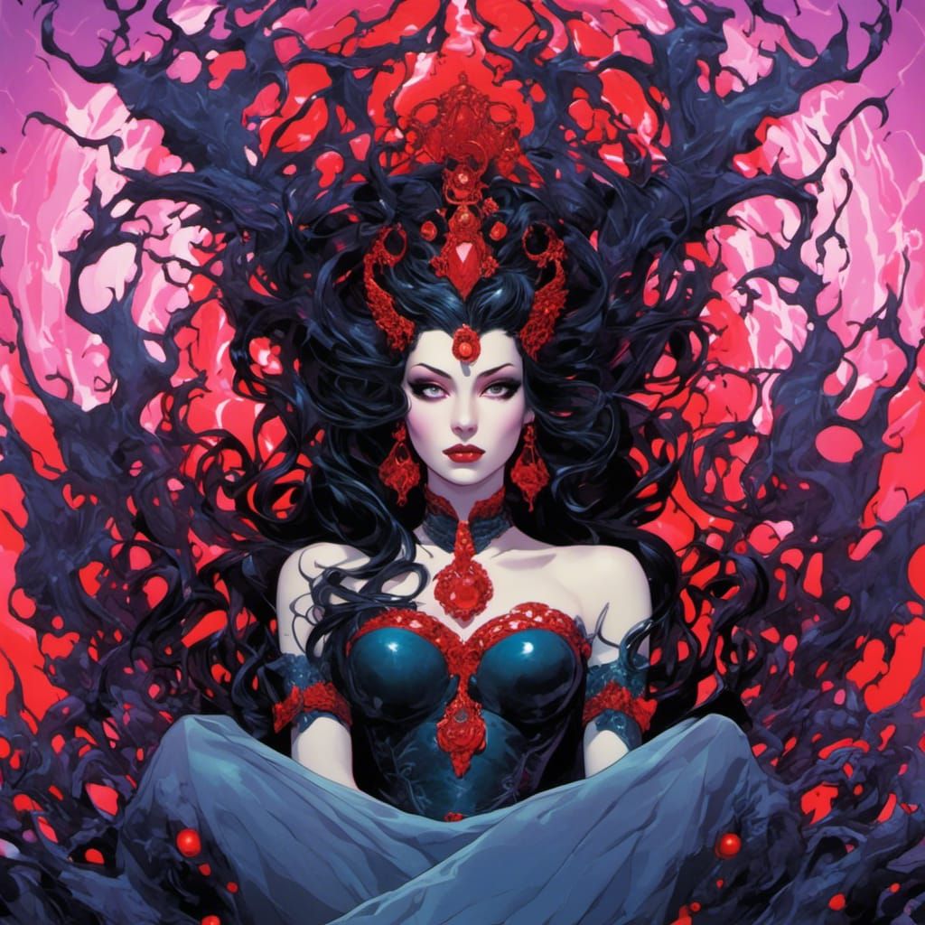 Gorgeous Vampire Queen on Throne in Arcane Style