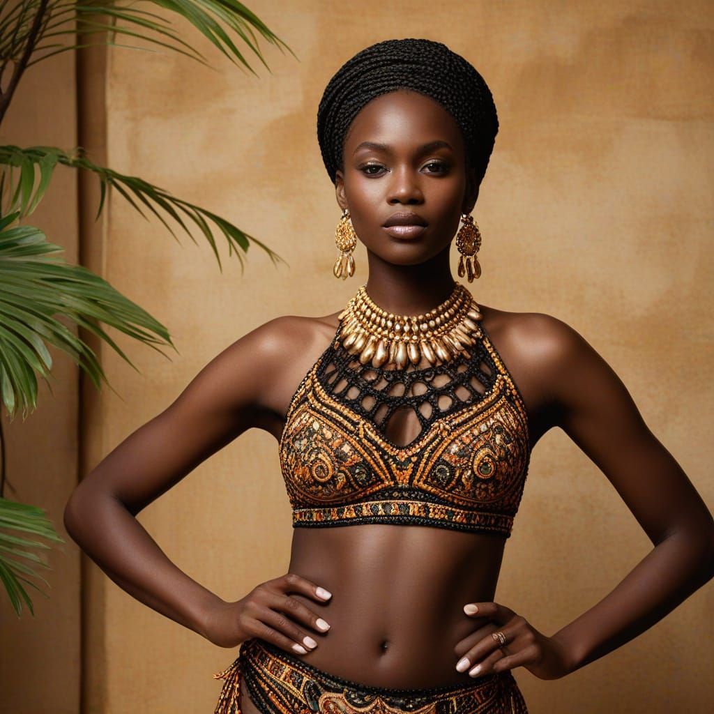 African Woman in Lace Bikini: Fashion Editorial