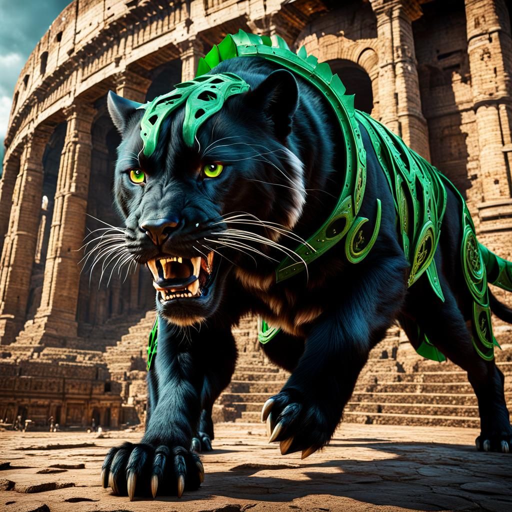 Gladiator Panther Enters Colosseum: Detailed Digital Art