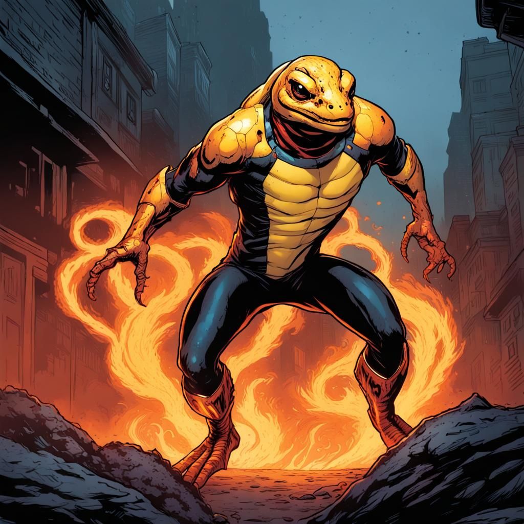 Cyberpunk-Style Fire Salamander Mutant Ready to Battle in Da...