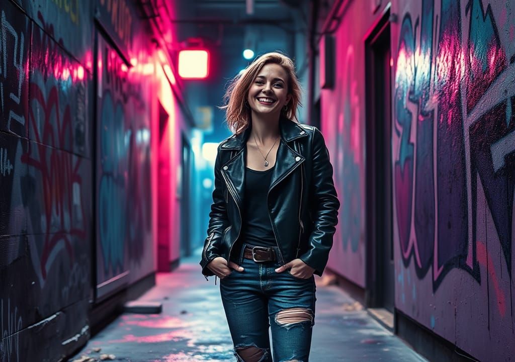 Barista in Dystopian Glitchcore Alley with Watercolors