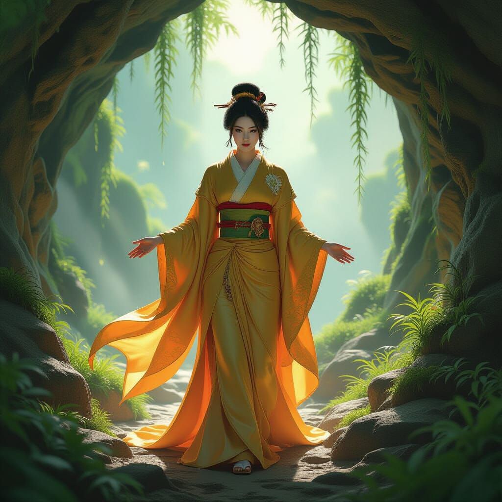 Amaterasu Emerges: Impressionistic Japanese Sun Goddess