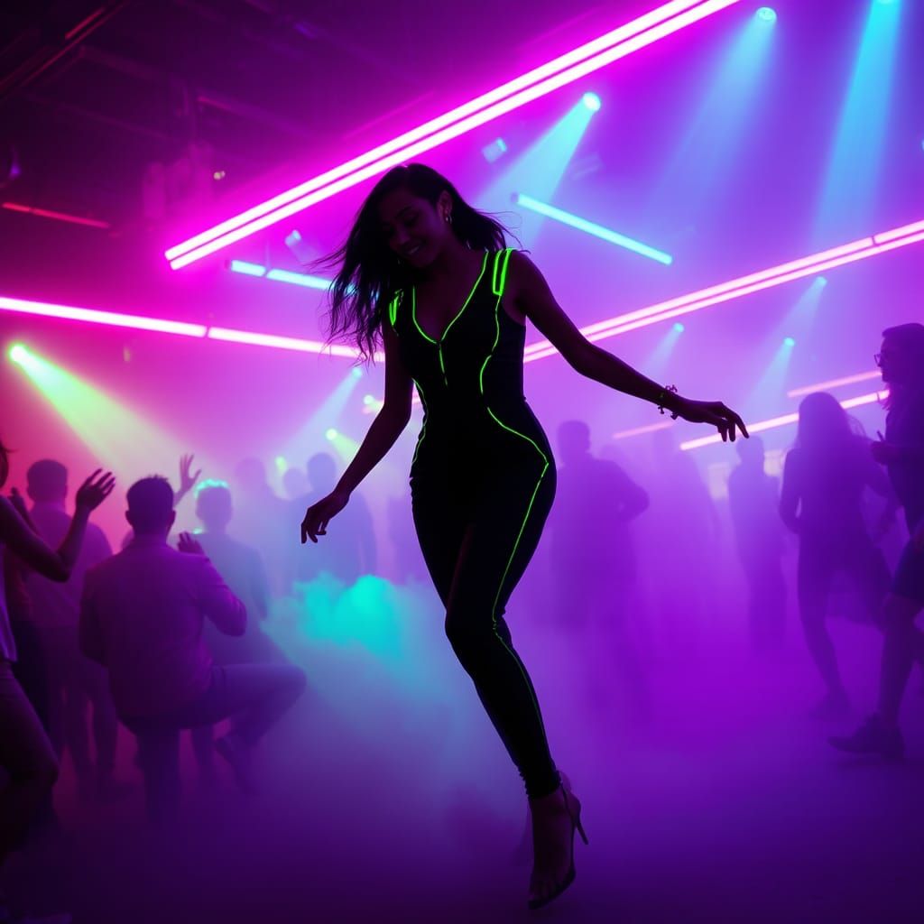 Cyberpunk Dancer Immersed in Neon Rave
