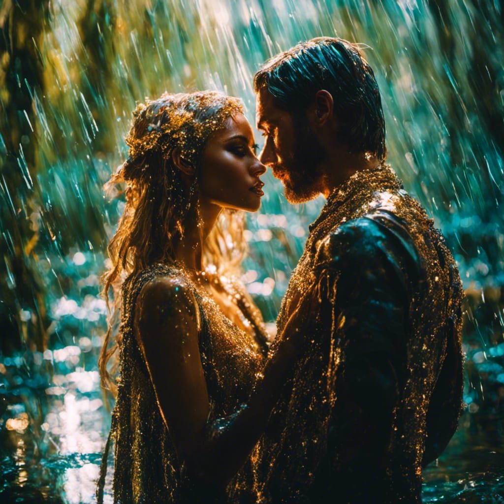Sparkling Druid Couple in Double Exposure Art