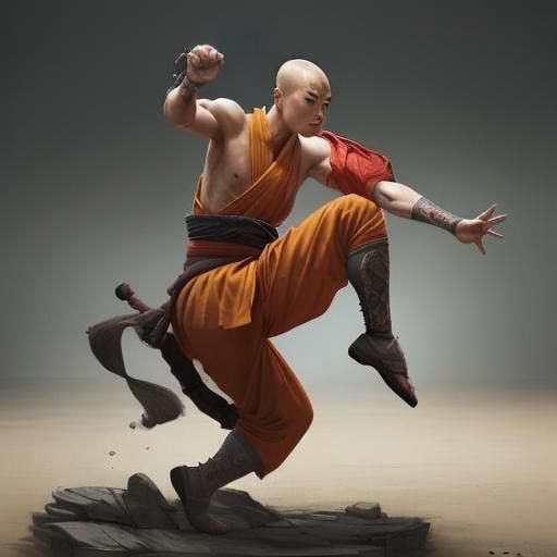 Shaolin Monk in Horse Stance at Temple