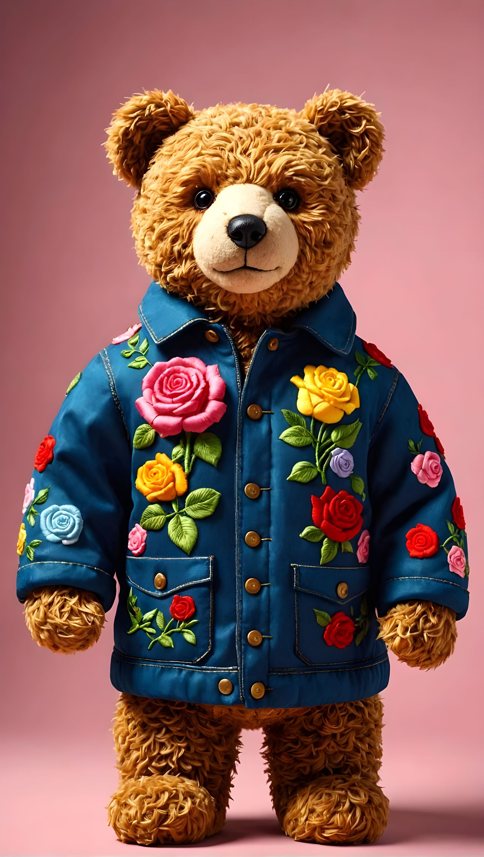 Teddy Bear in Embroidered Jacket: Hyperrealistic Digital Art