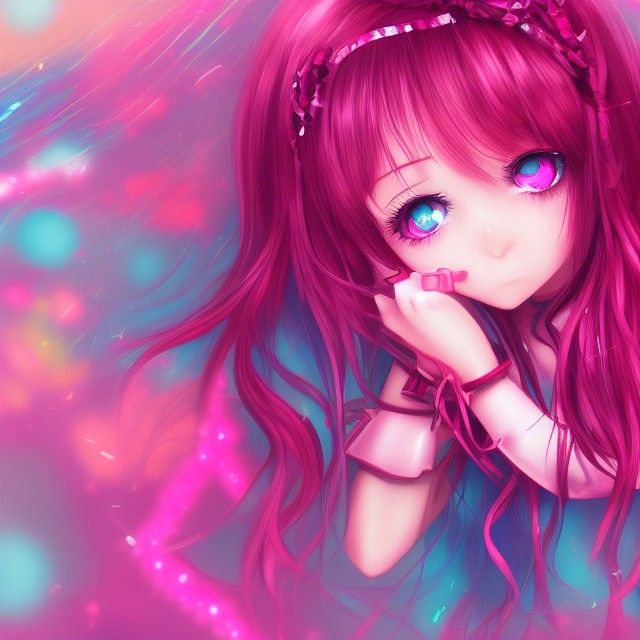 Cute Yandere Girl in Pink: Digital Art