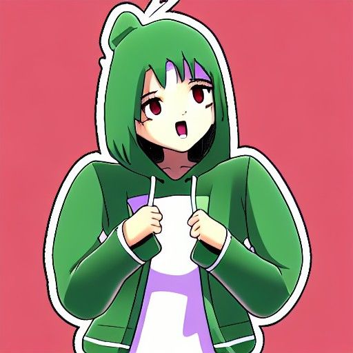 Anime Cactus Girl in Hoodie Cartoon