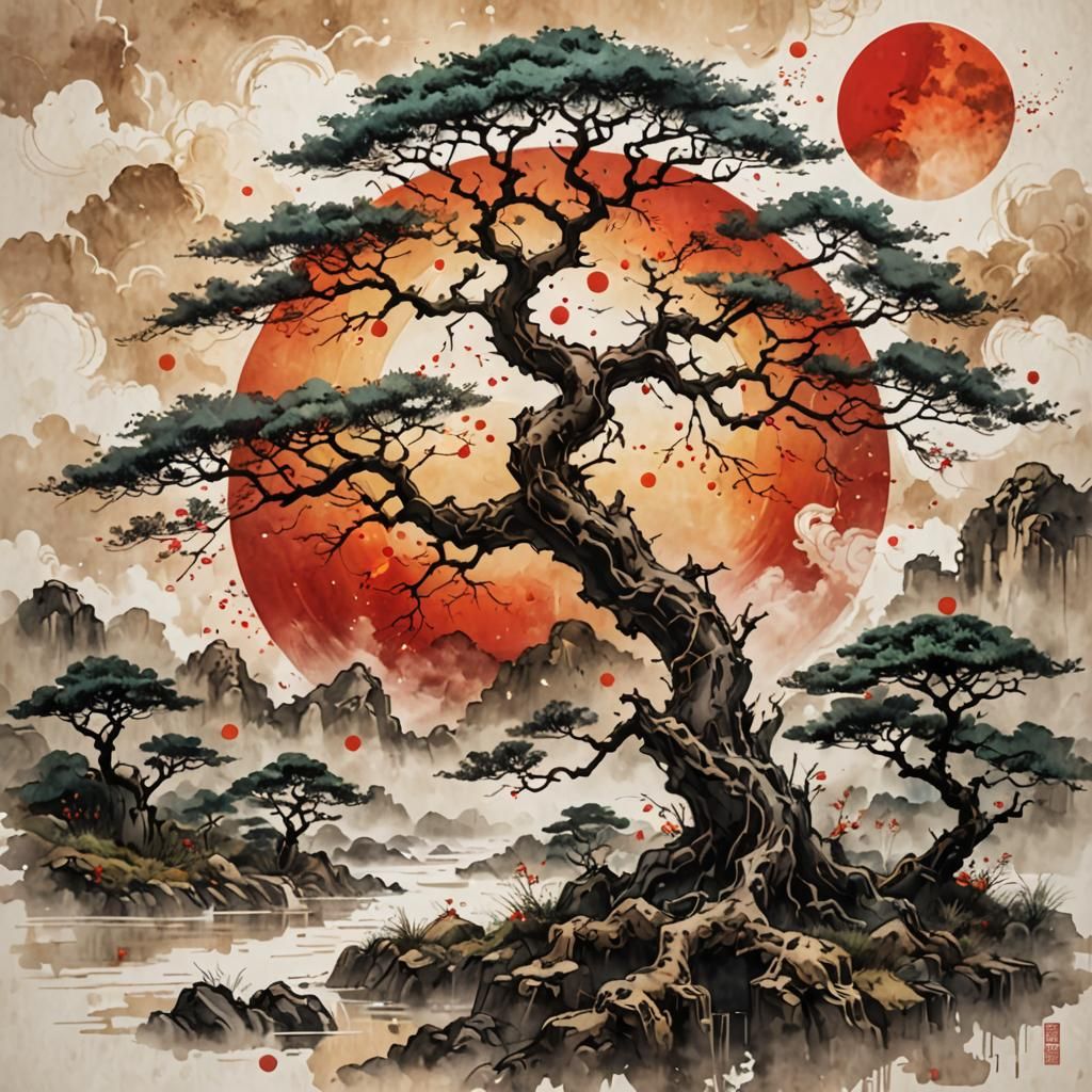 Old Tree in Chinese Ink Painting Style