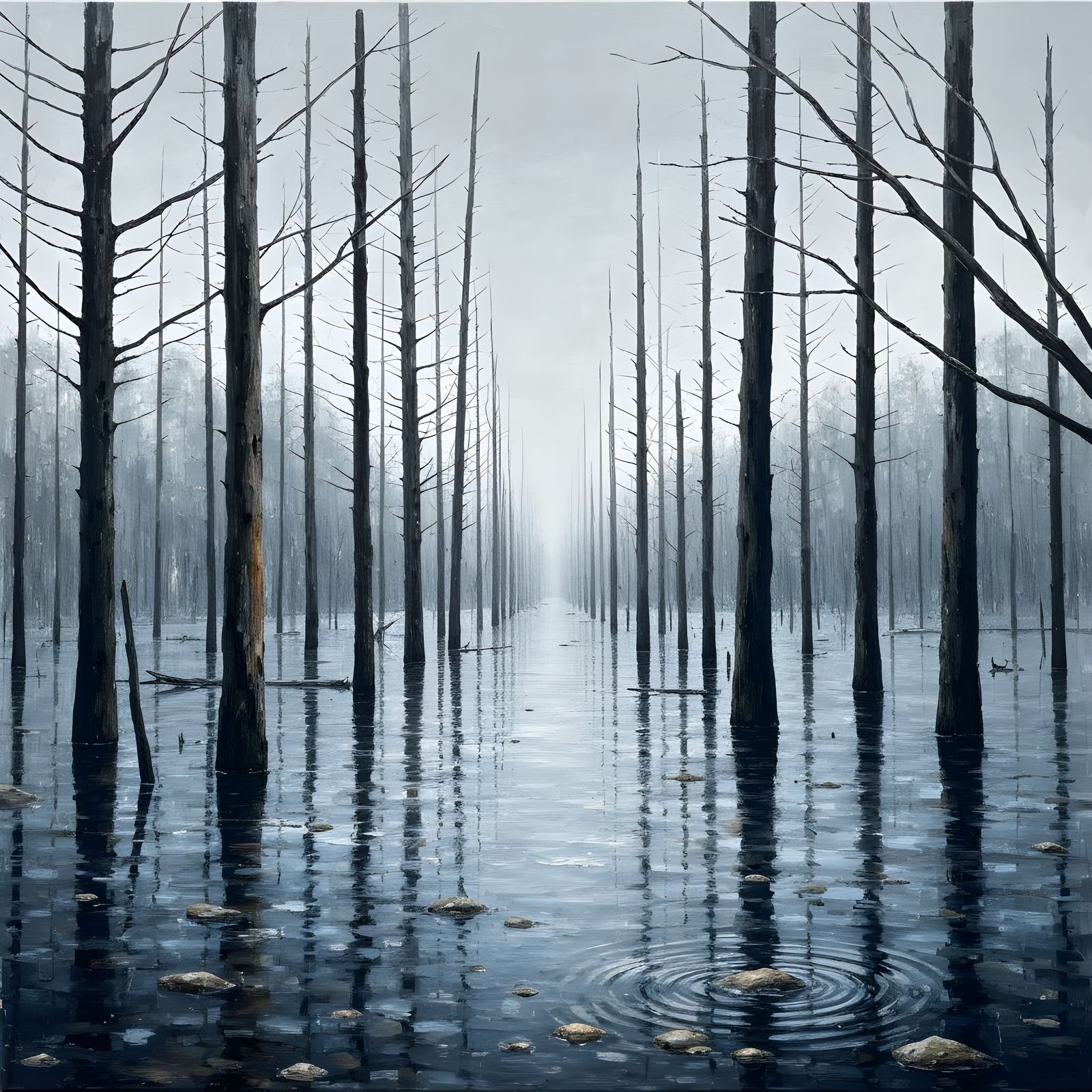 Melancholy Forest Path in Style of Martínez Celaya