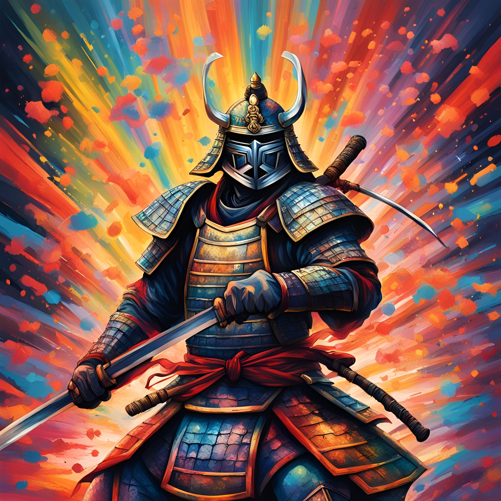 Samurai Warriors Bathed in Rainbow Light