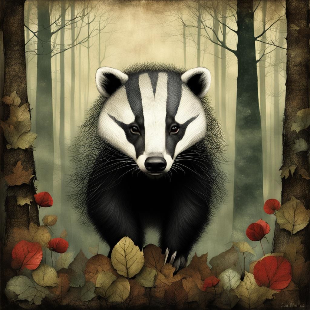 Badger in Enchanted Woods: Surreal Fairy Tale Art