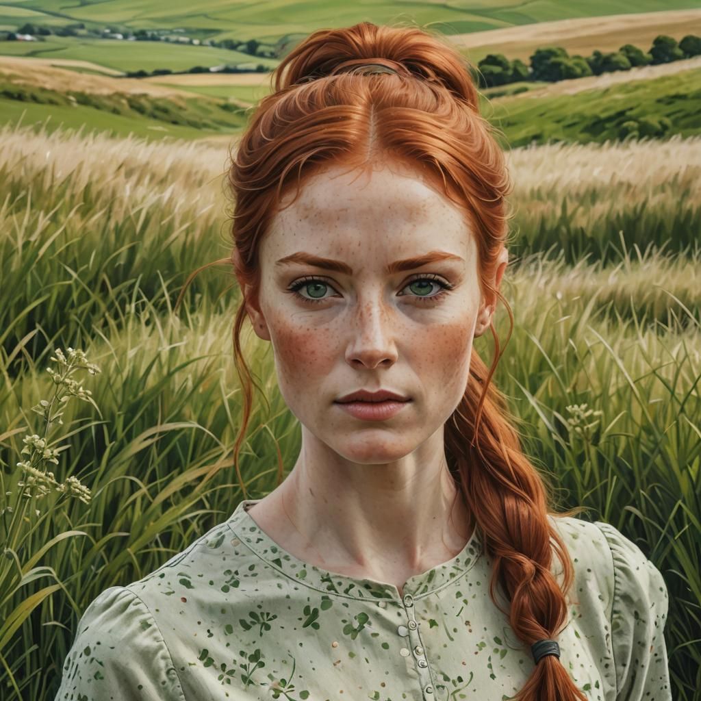 Beautiful Redhead Portrait with Freckles in Cell-Shading