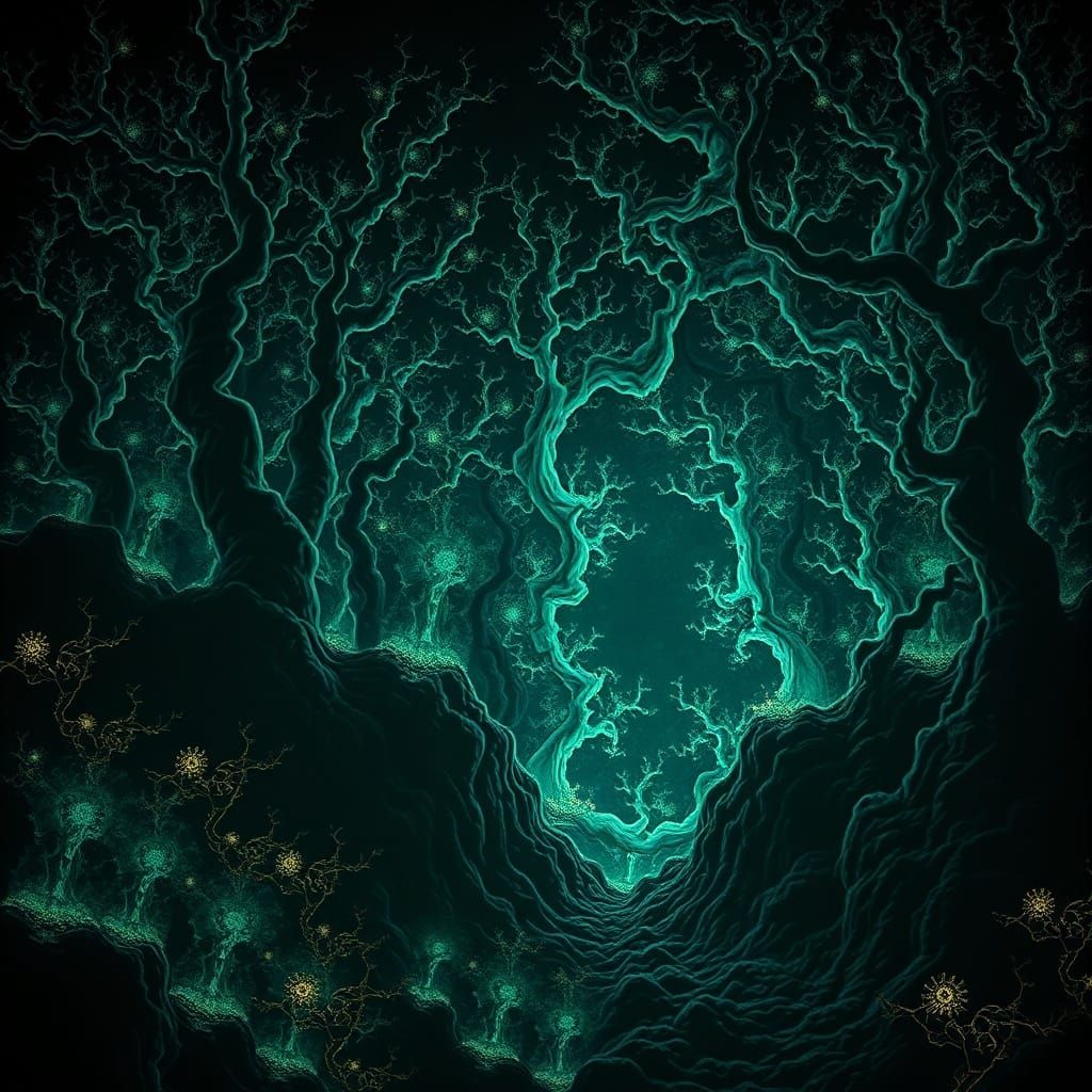 Enigmatic Bioluminescent Fractal Landscape in Surreal Tachis...