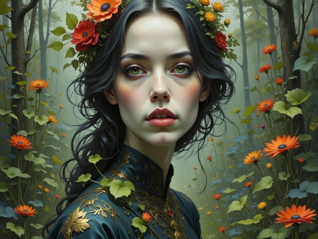 Eerie Toxic Garden Portrait of a Woman