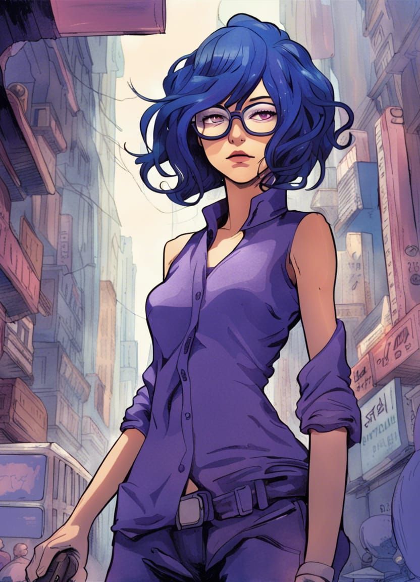 Lustrous Woman in Mega City: Manga Art Style