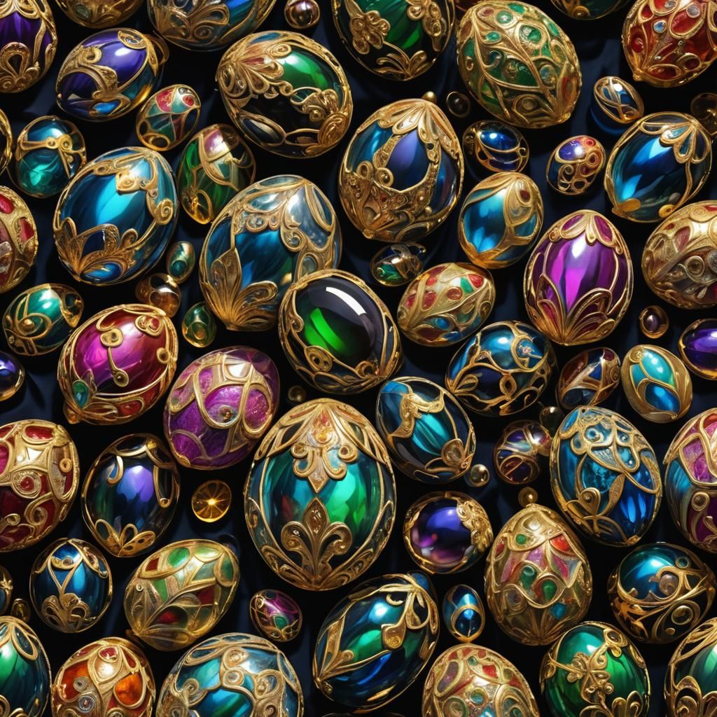 Enameled Glass Figurines with Golden Filigree