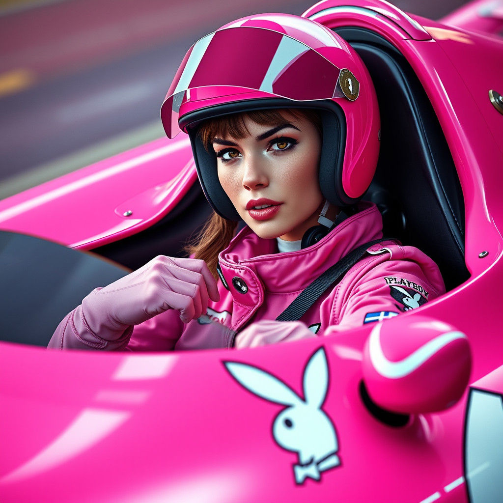 Pink Playboy Racer in Mirror Finish, Hyperrealistic Art