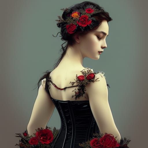 Girl with Autumn Wreath in Art Nouveau Style