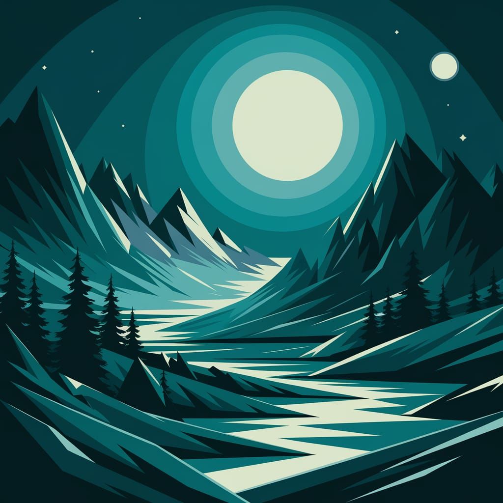 Twilight Green Moonlit Abstract Concept Art