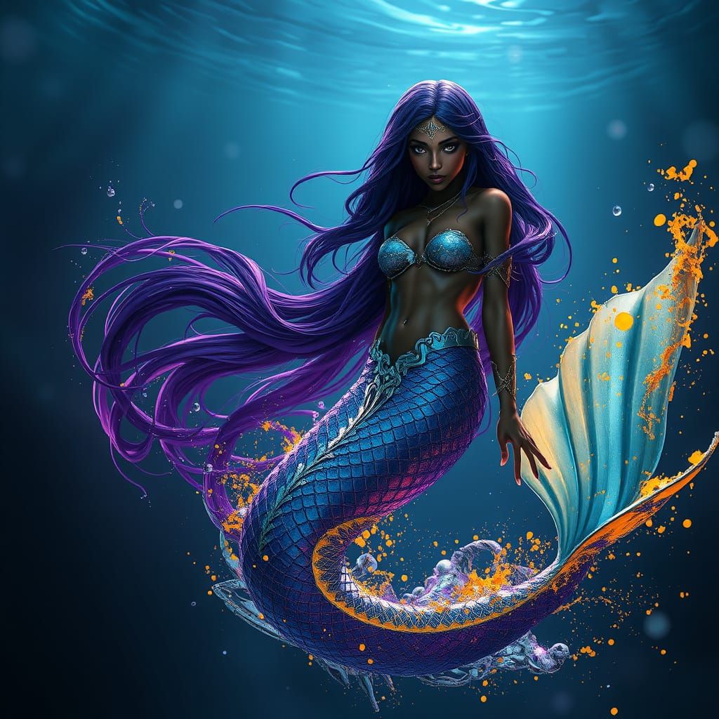 Majestic Dark Fantasy Mermaid in Vibrant Colors