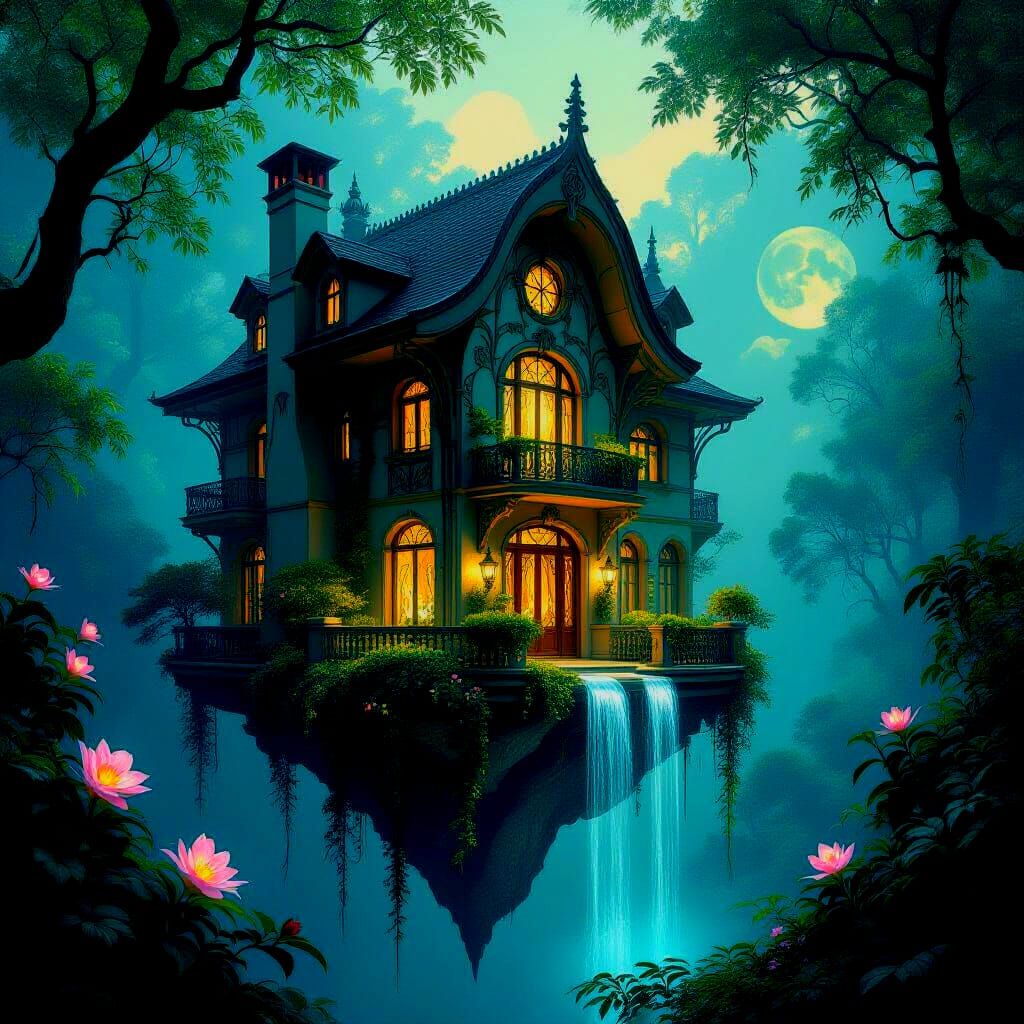 Dreamlike Art Nouveau House in Surrealist Void