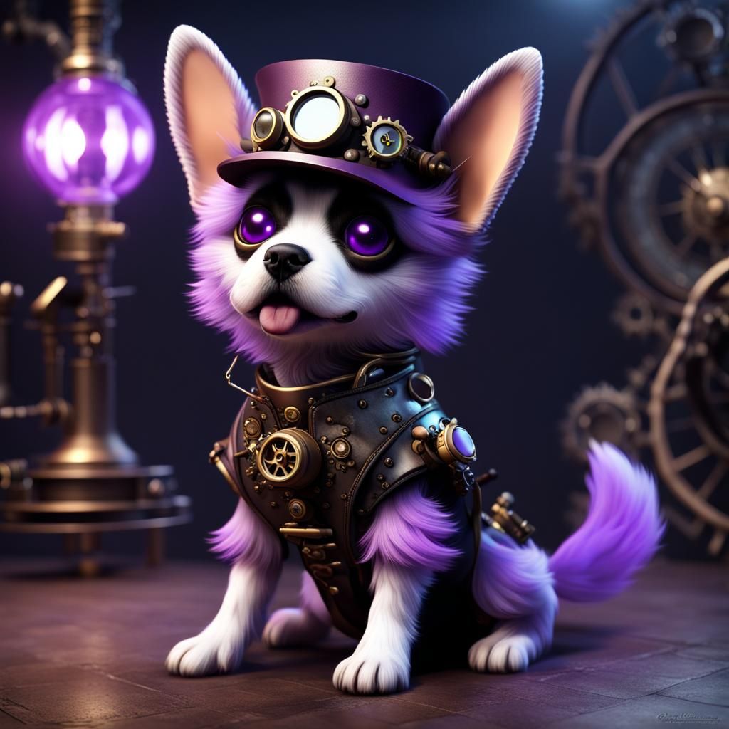Steampunk Witch Puppy Optical Illusion in 3D