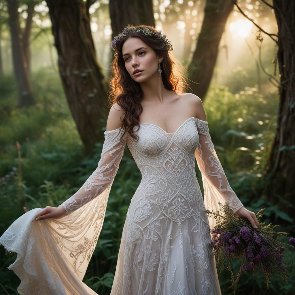 Celtic Bride in Whimsical Scottish Wildflower Forest
