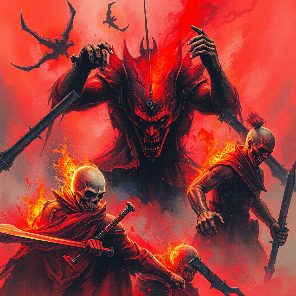 Violent Battle in Surreal Vivid Watercolor Style