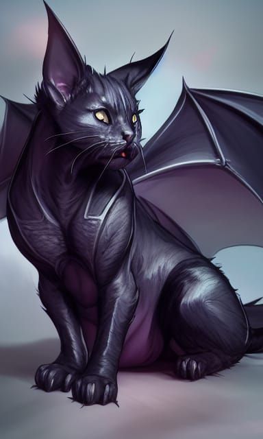 Black Dragon Kitty Anime Portrait in 8k