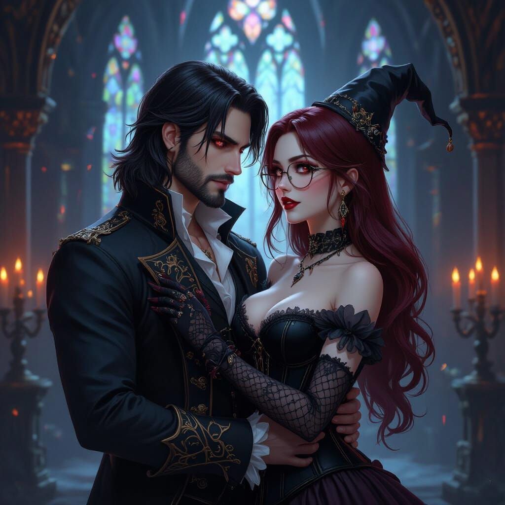 Vampire and Witch Dance in Gothic Castle