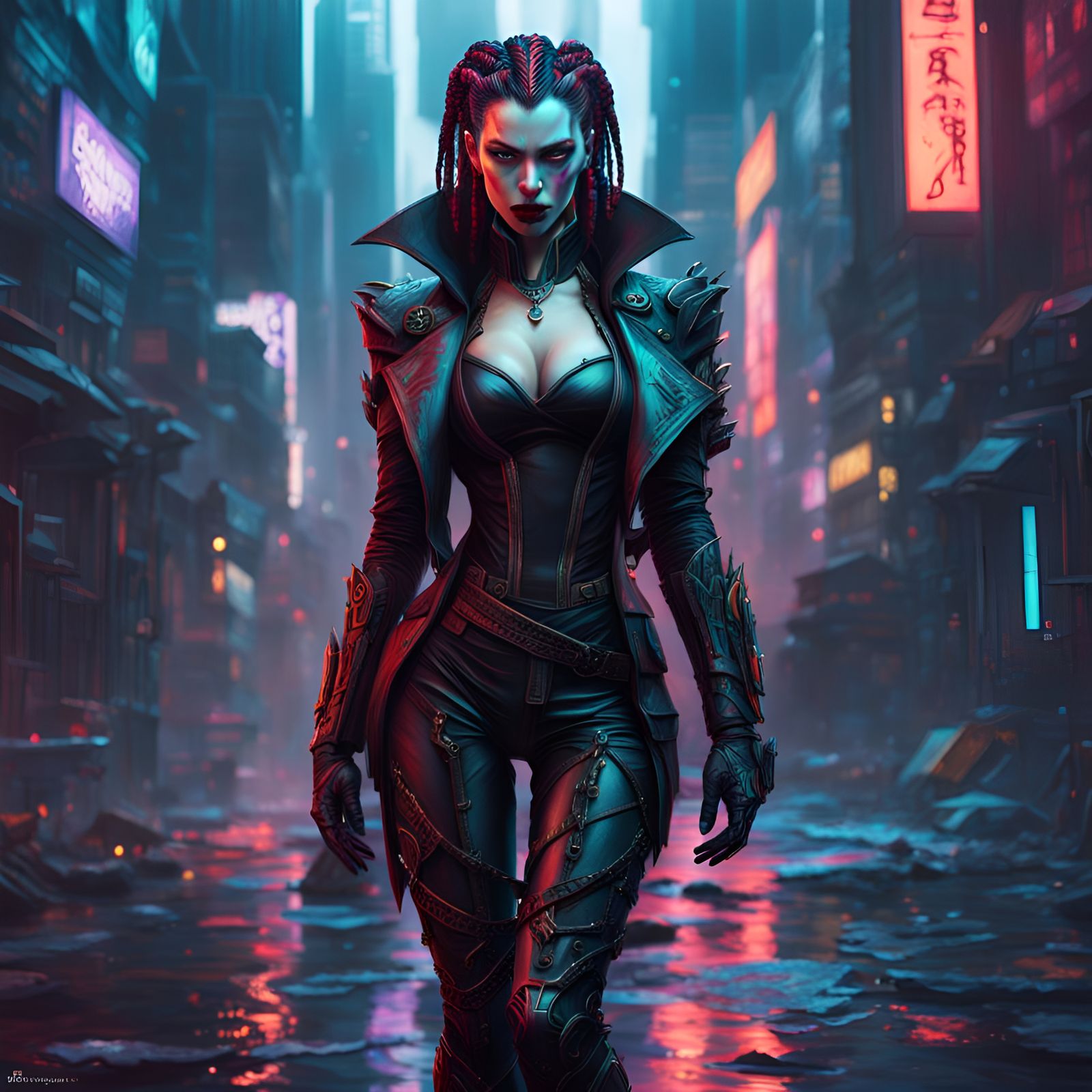 Cyberpunk Vampire Queen Hyperrealistic Splash Art