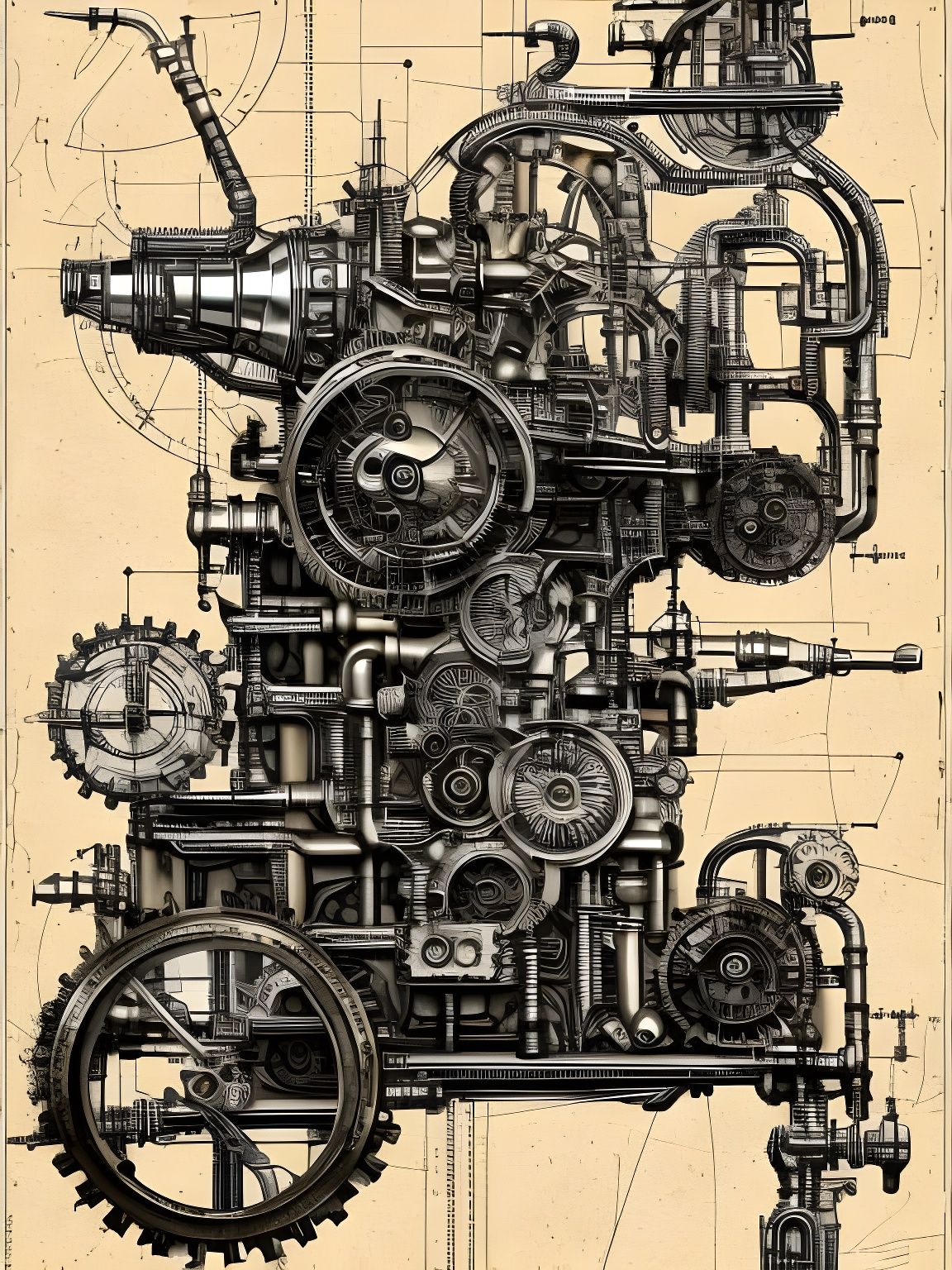 Steampunk Battle Tank Blueprint Schematic Diagram