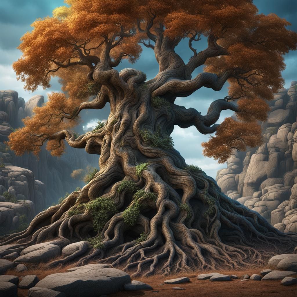 Detailed Tree Root Logo in Fantasy Concept Art
