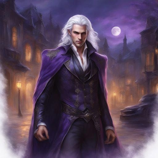 Handsome White-Haired Vampire in a Creepy Setting