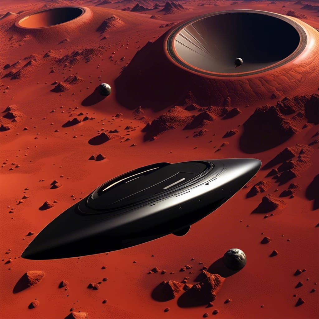 Black UFO Over Mars Surface