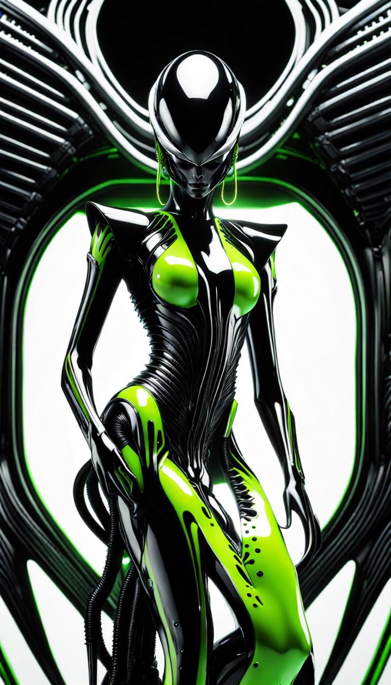 Monochrome Alien Queen in Art Nouveau Style