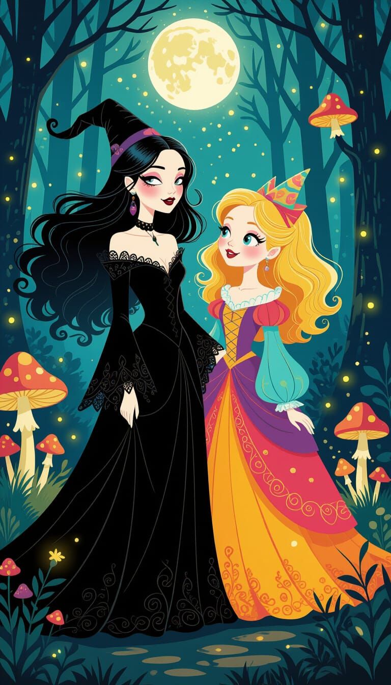 Goth Witch and Bubbly Friend in Enchanted Forest