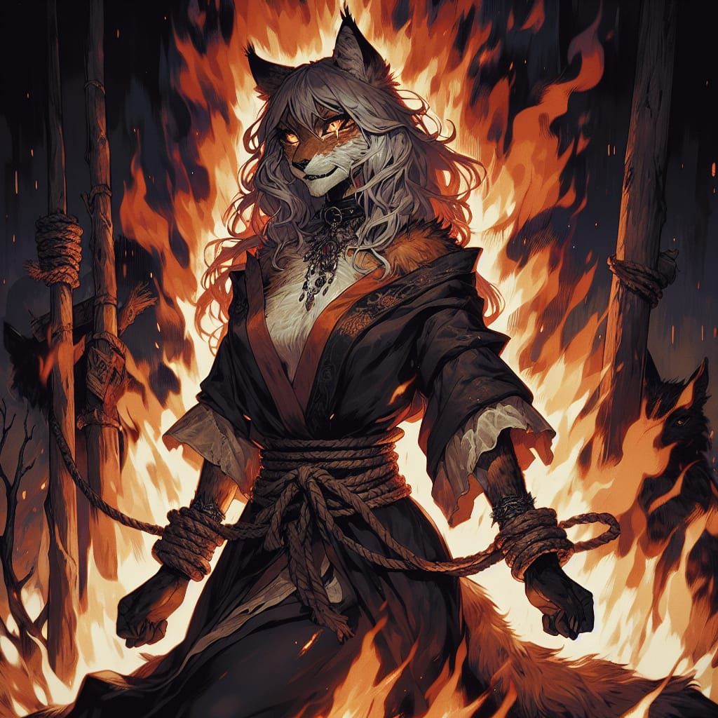 Defiant Lynx Witch Portrait in Dark Fantasy Anime