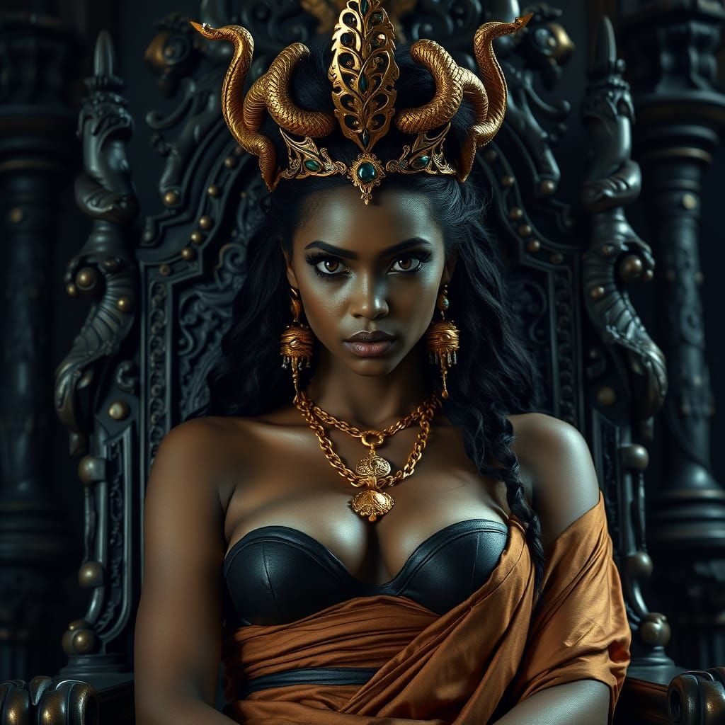 Ornate Dark Temple Queen with Serpent Crown