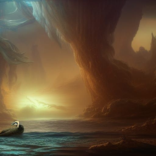 Swan Upon Leda: Detailed Matte Fantasy Painting