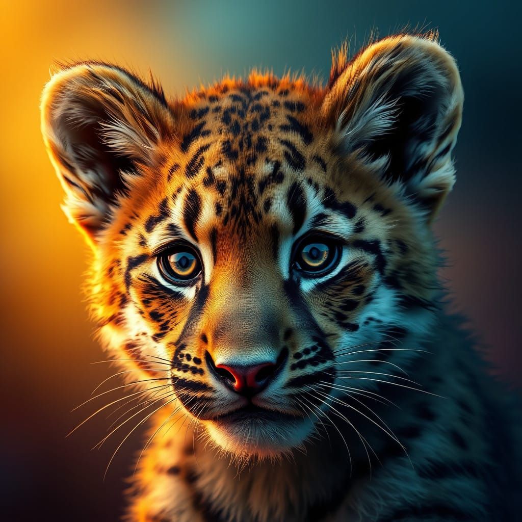 Majestic Cub's Portrait in Hyperrealistic Wildlife Art