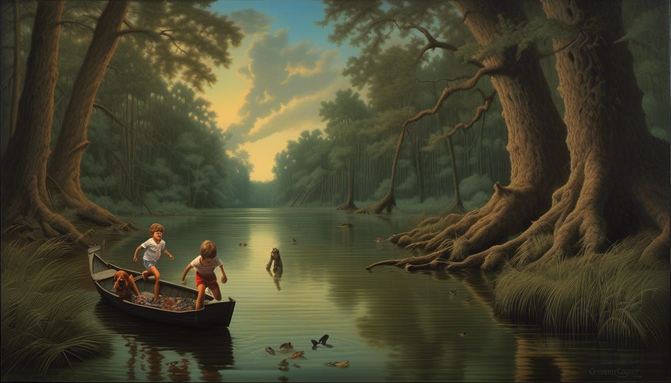 Bayou Adventure: Trompe L'oeil Painting in Fantasy Style