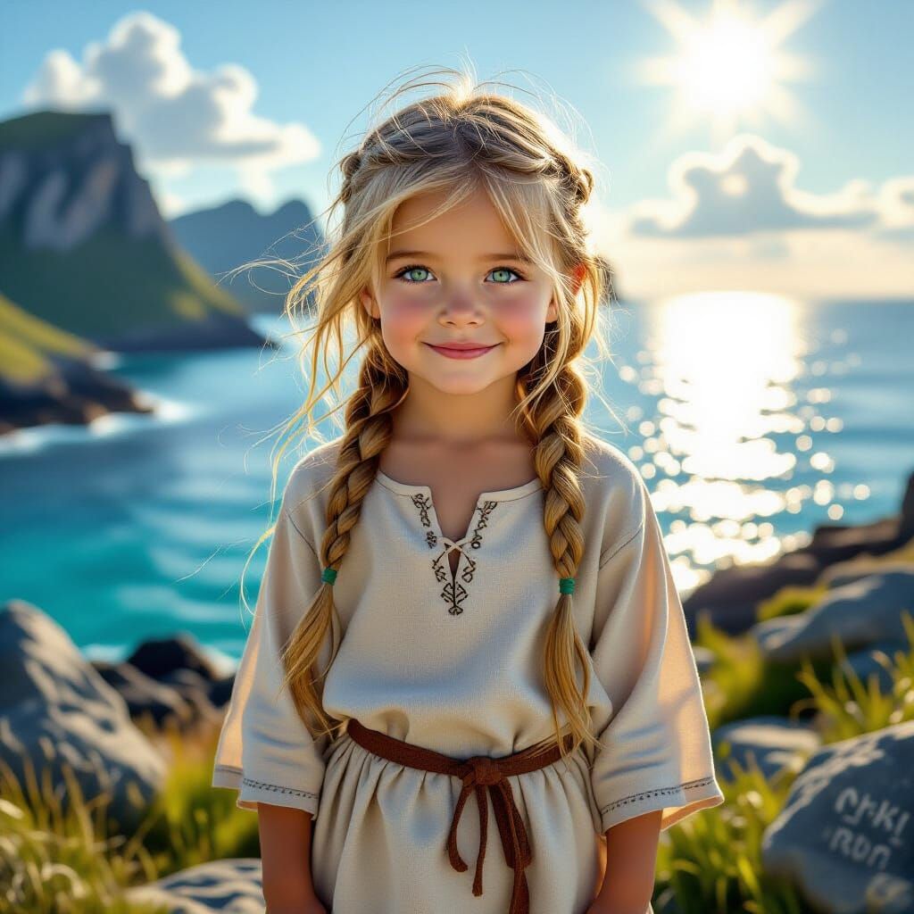 Radiant Viking Girl on Nordic Coastline