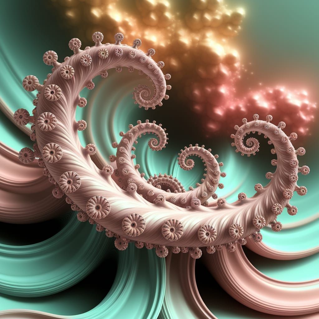 Mesmerizing Fractal Art: Spiraling Tentacles in Turquoise an...